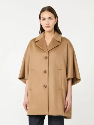 Oversized cashmere broadcloth cape, camel