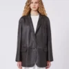 Oversized leather blazer, brown Oversized leather blazer, brown