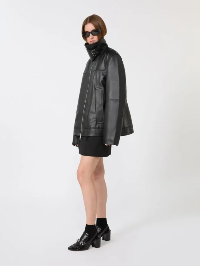 Oversized leather heavy jacket, black Oversized leather heavy jacket, black