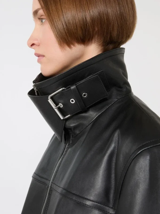 Oversized leather heavy jacket, black Oversized leather heavy jacket, black