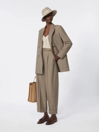 Pinstripe wool trousers, hazelnut brown