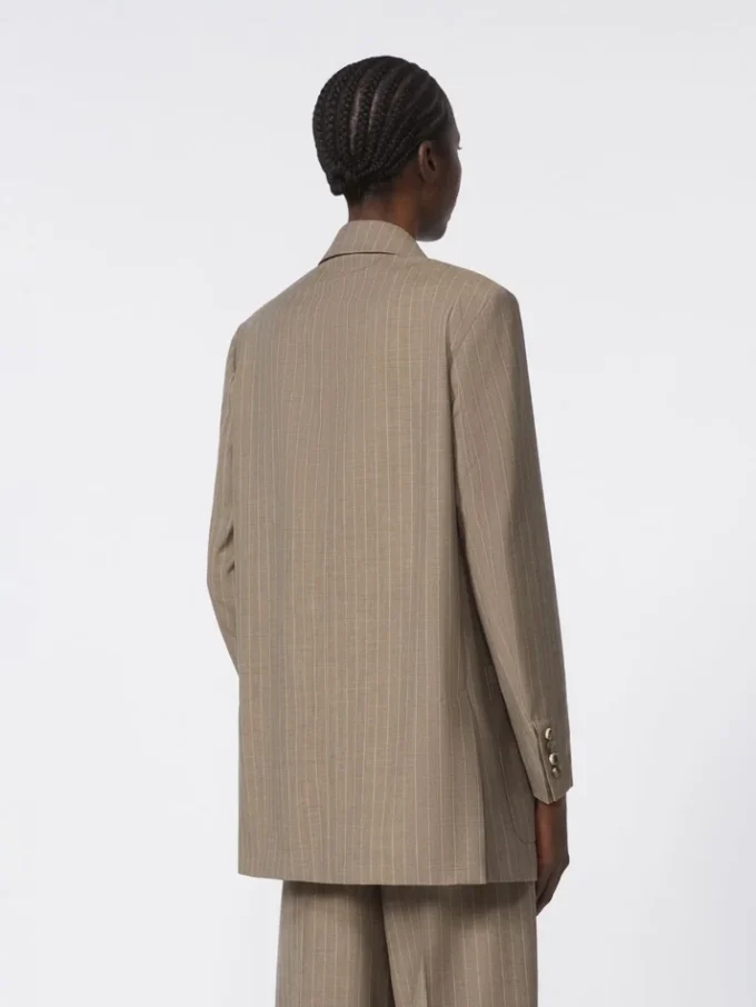 Oversized pinstripe woollen cloth blazer, hazelnut brown