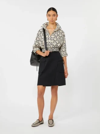 Oversized printed poplin shirt, beige