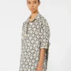 Oversized printed poplin shirt, beige