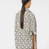 Oversized printed poplin shirt, beige