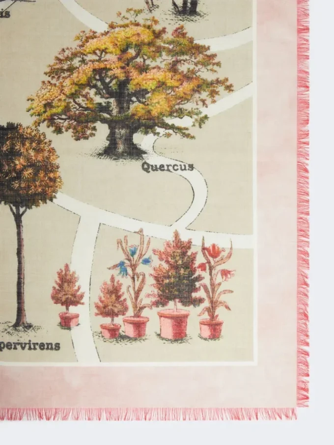 Oversized scarf in printed silk and wool, antique rose