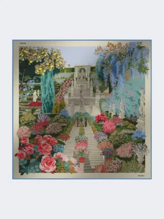 Oversized scarf in printed silk and wool, ivory