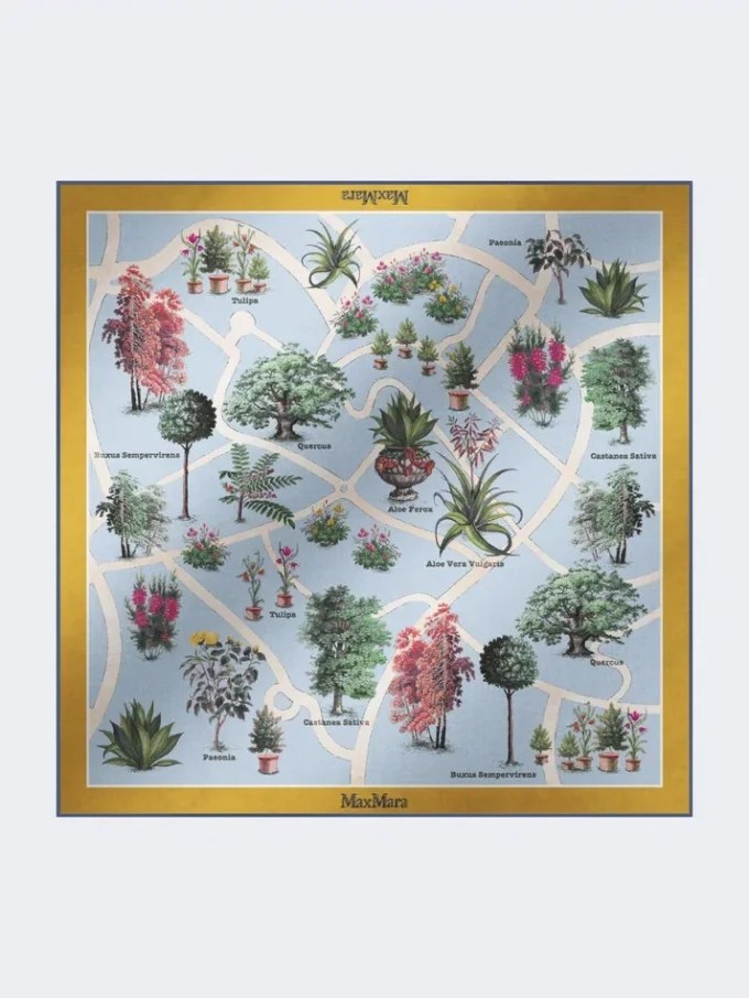 Oversized scarf in printed silk and wool, mustard