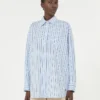 Oversized striped cotton shirt, light blue