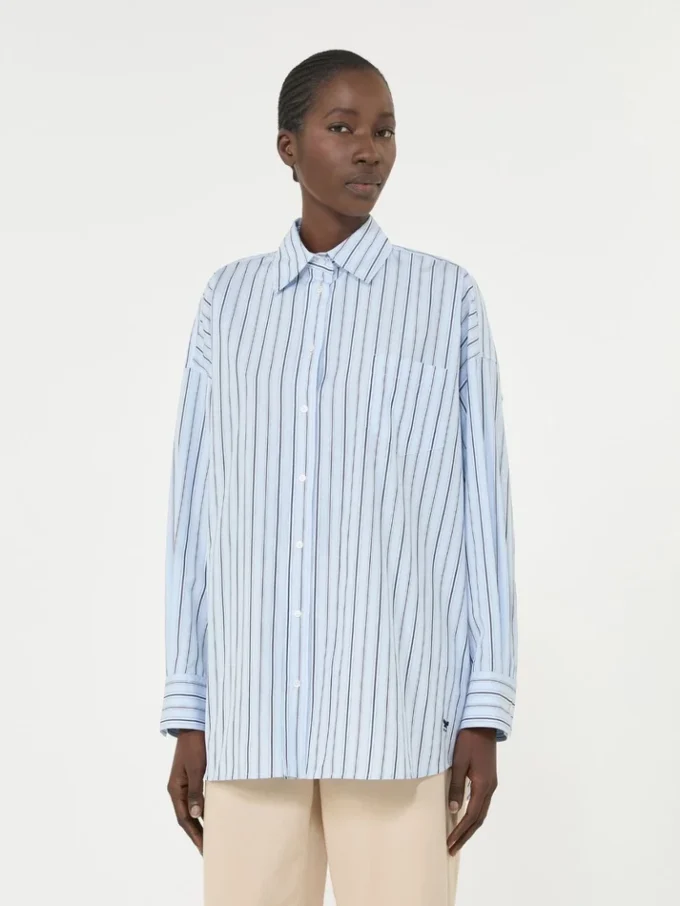 Oversized striped cotton shirt, light blue
