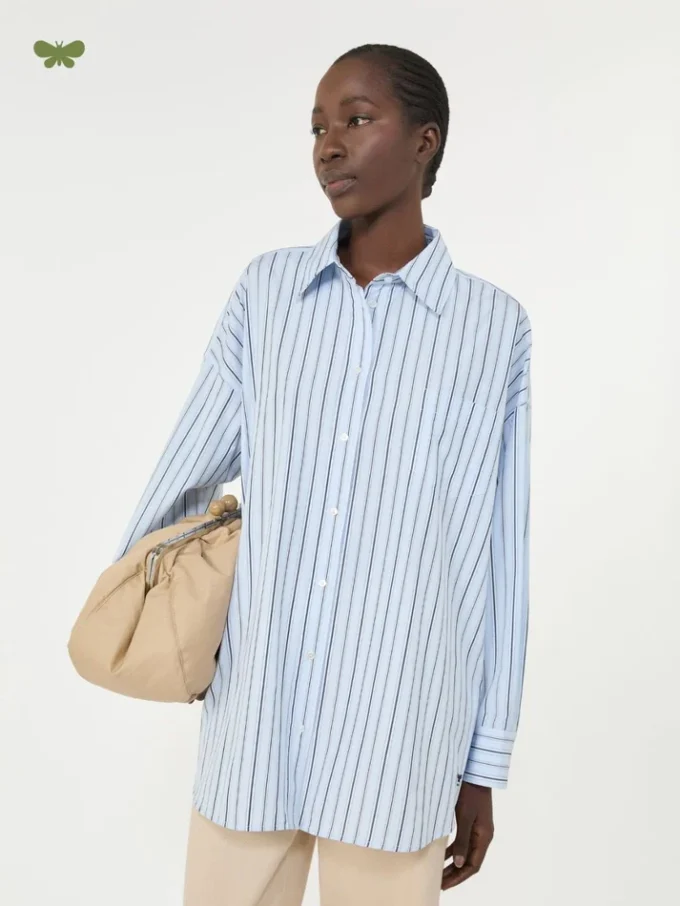 Oversized striped cotton shirt, light blue