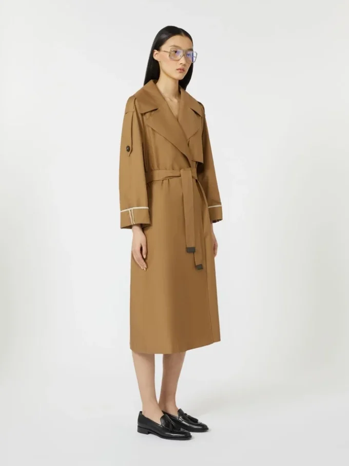 Oversized water-repellent twill trench coat, brown