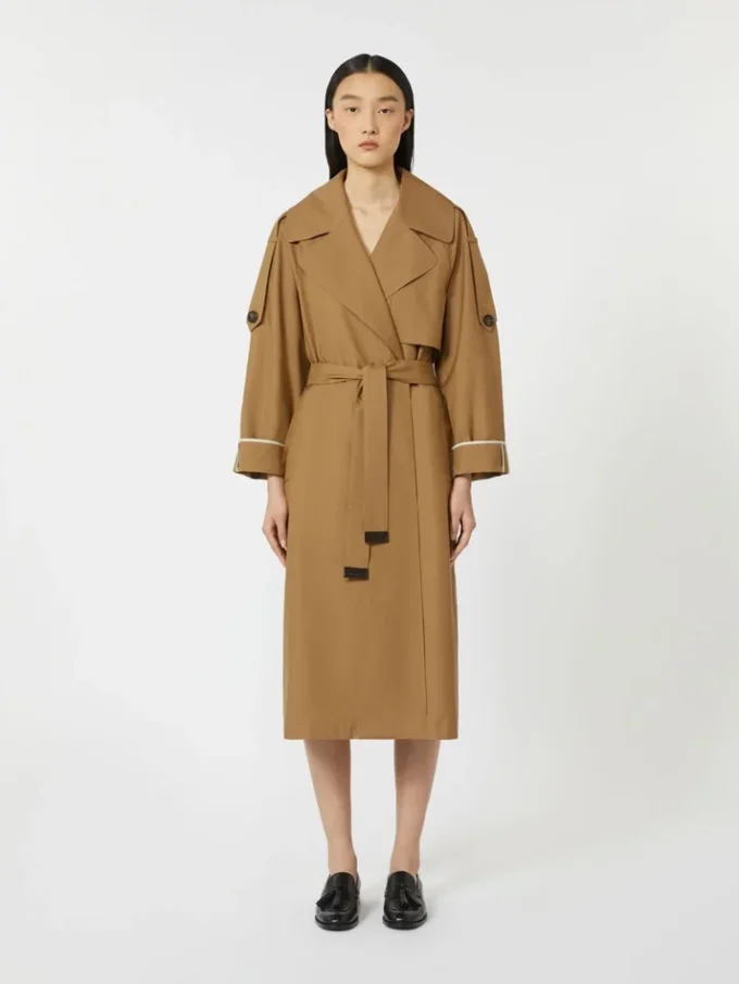 Oversized water-repellent twill trench coat, brown