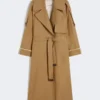 Oversized water-repellent twill trench coat, brown