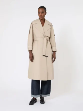 Oversized water-repellent twill trench coat, sand
