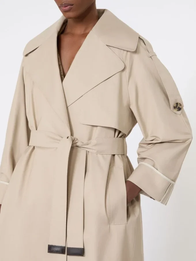 Oversized water-repellent twill trench coat, sand