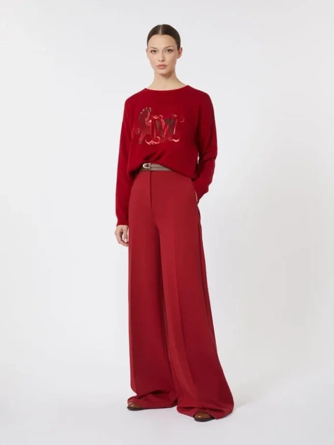 Compact jersey trousers, dark red