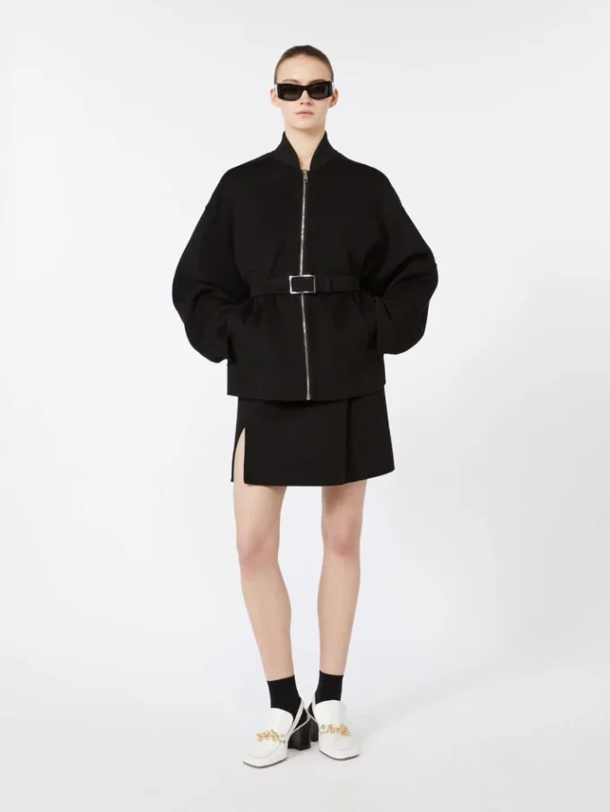 Oversized wool bomber jacket, black