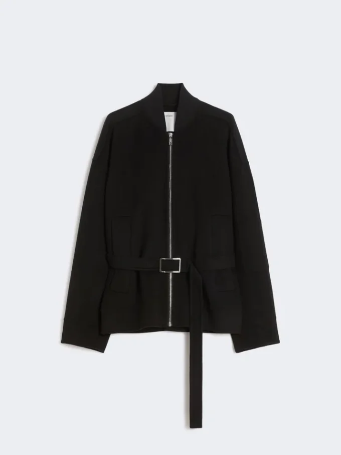 Oversized wool bomber jacket, black