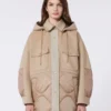 Padded coat in double-sided wool and nylon, camel