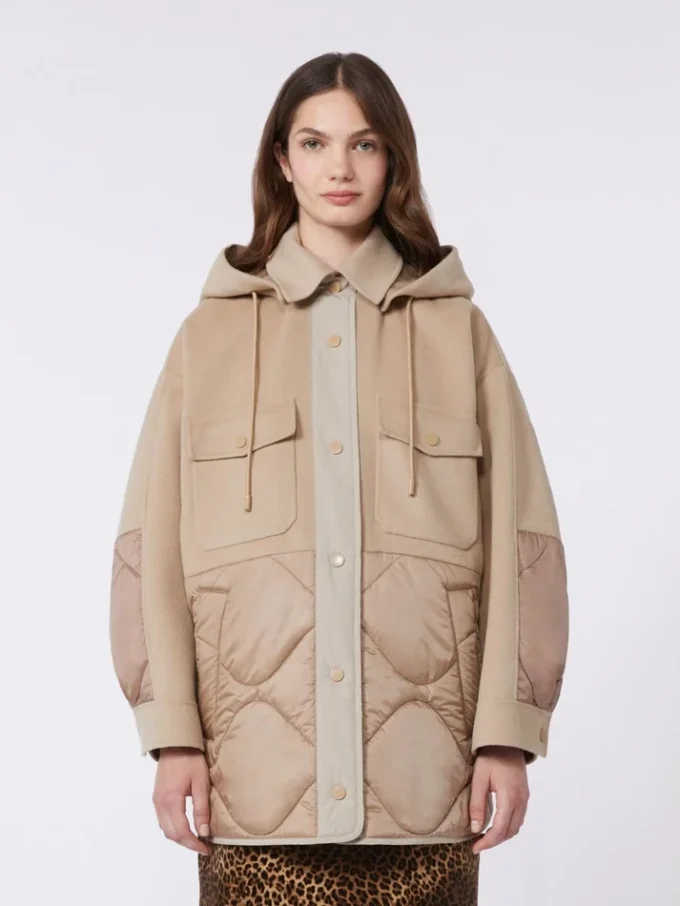 Padded coat in double-sided wool and nylon, camel