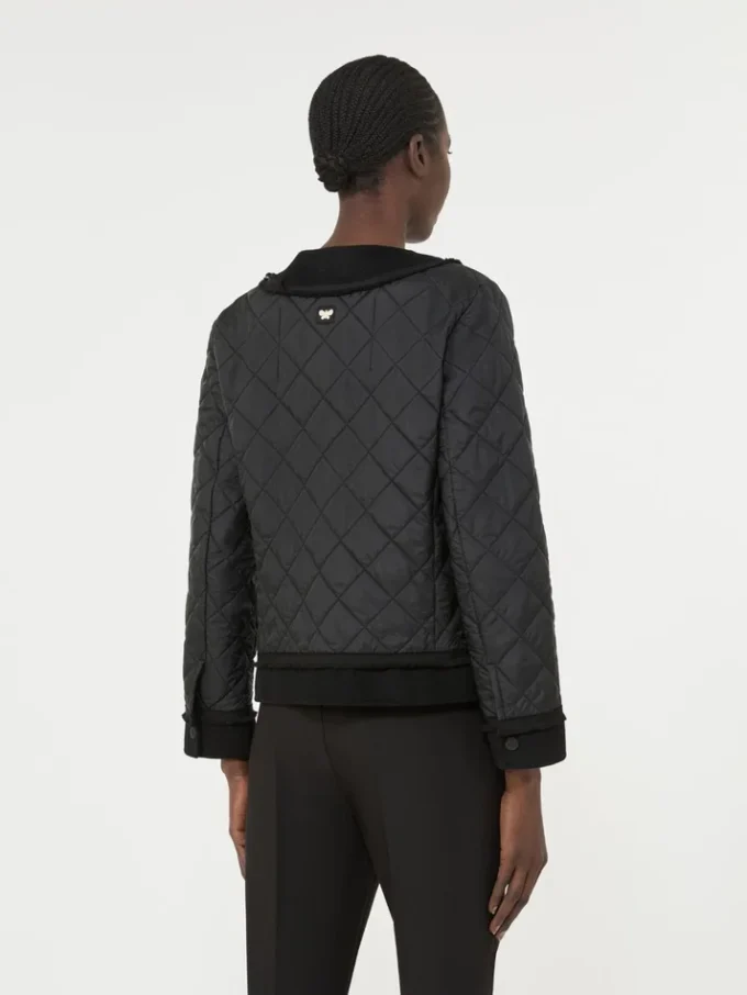 Padded cropped jacket in water-repellent canvas, black