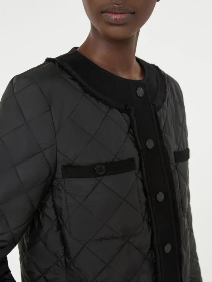 Padded cropped jacket in water-repellent canvas, black