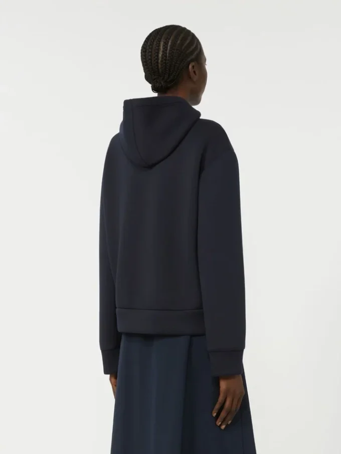 Padded, hooded jacket in water-repellent canvas and jersey, navy