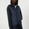 Padded, hooded jacket in water-repellent canvas and jersey, navy
