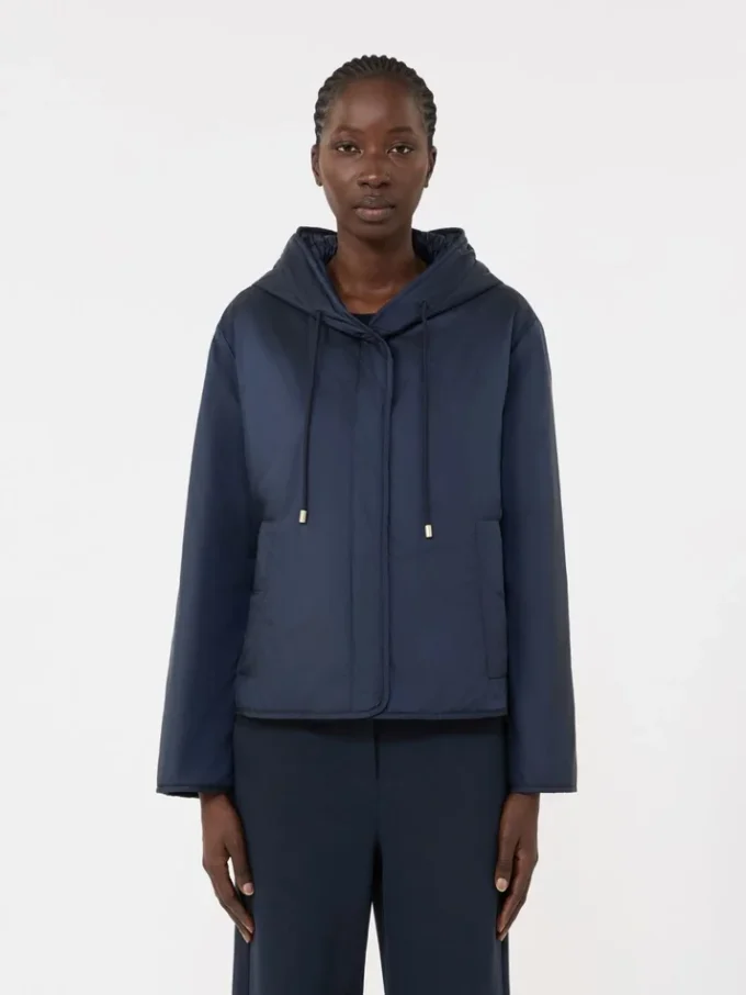 Padded, hooded jacket in water-repellent canvas, navy