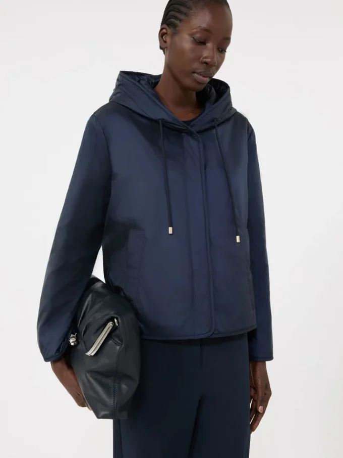 Padded, hooded jacket in water-repellent canvas, navy