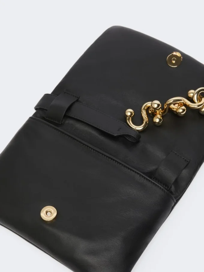 Padded nappa-leather mini soffy bag, black