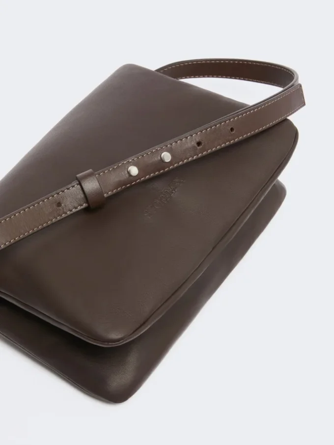 Padded nappa-leather mini soffy bag, cocoa