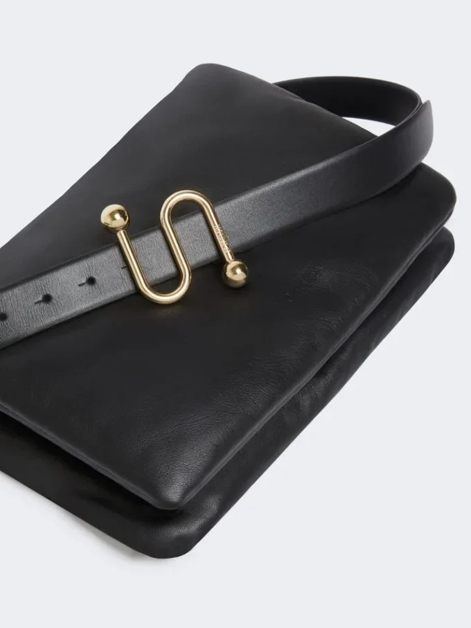 Padded nappa-leather soffy bag, black