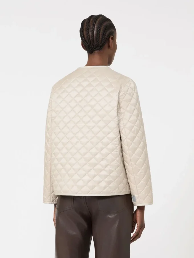 Padded water-repellent canvas round-neck jacket, natural