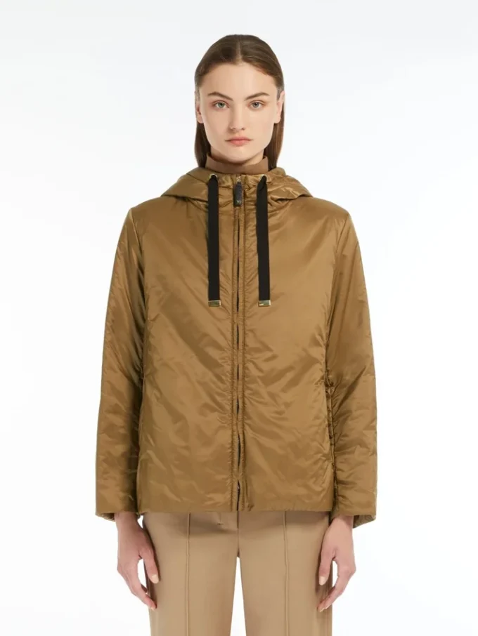 Padded water-repellent hooded jacket, caramel