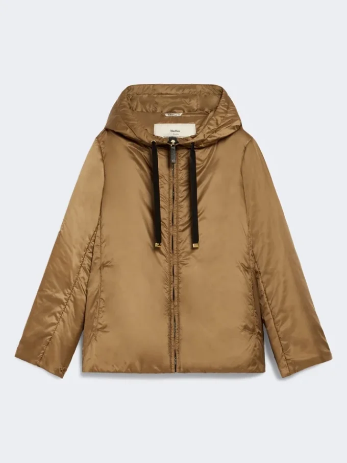 Padded water-repellent hooded jacket, caramel