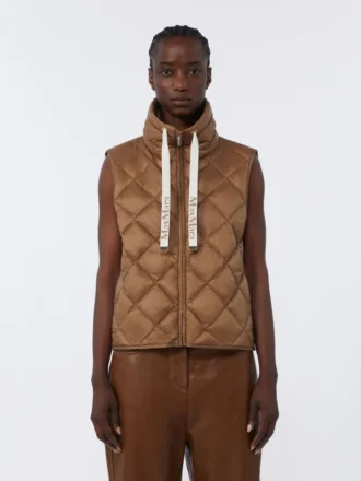 Padded water-repellent nylon canvas gilet, caramel