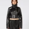 Patent leather cropped jacket with alligator print, black