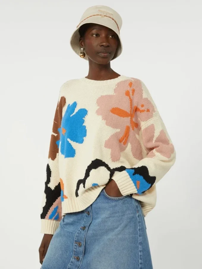 Patterned cotton crew-neck, multicolour