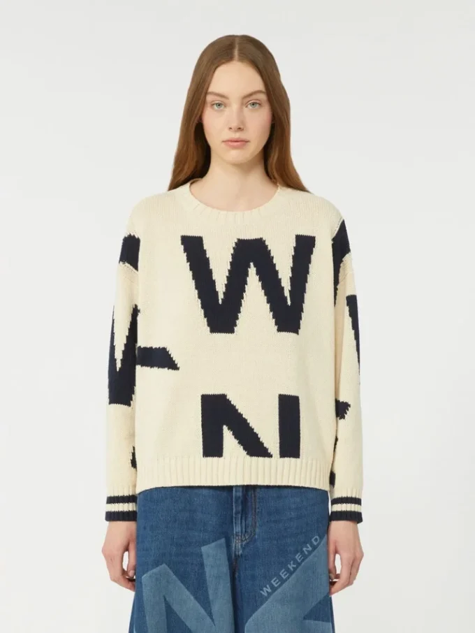 Patterned cotton crew-neck, navy