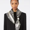 Patterned silk twill foulard, black