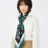 Patterned silk twill foulard, ivory