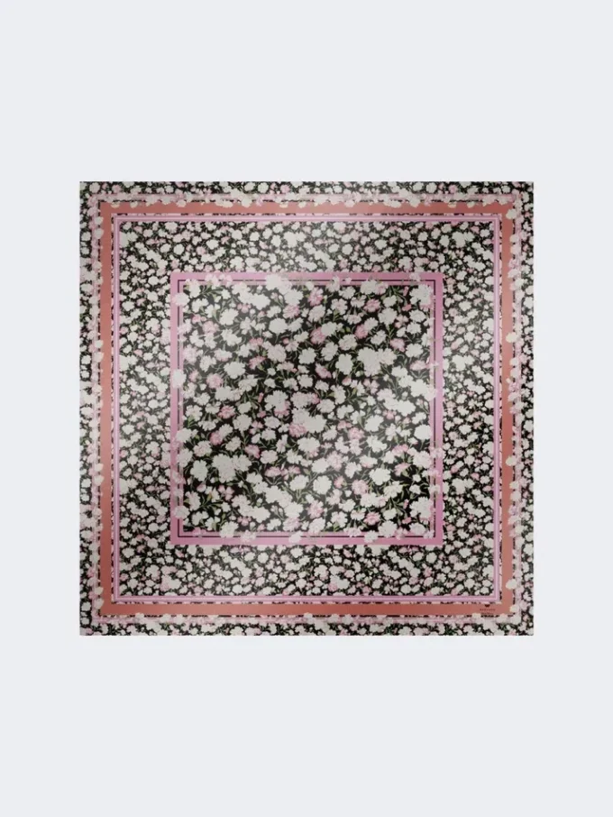 Patterned silk twill foulard, pink