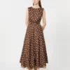 Patterned twill dress, brown