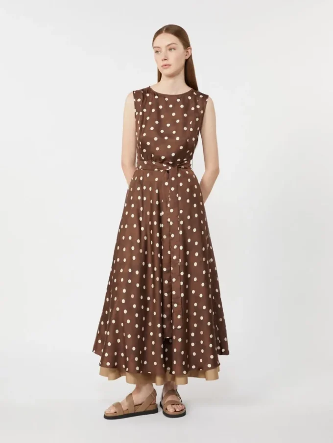Patterned twill dress, brown