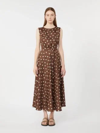 Patterned twill dress, brown