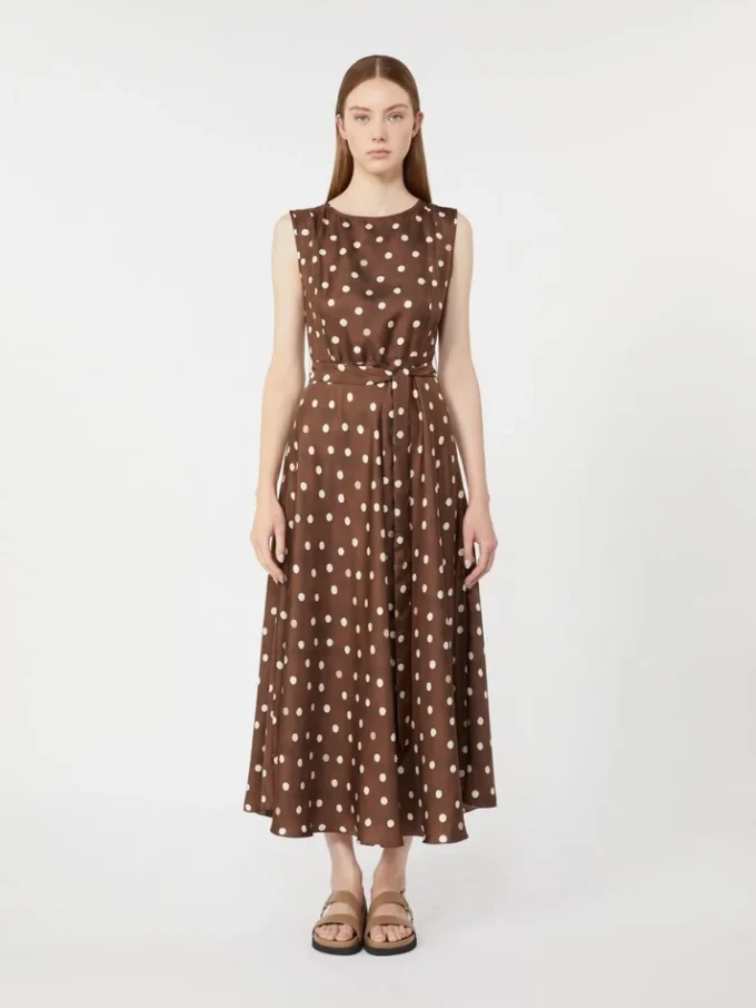 Patterned twill dress, brown