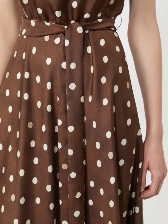 Patterned twill dress, brown