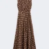 Patterned twill dress, brown